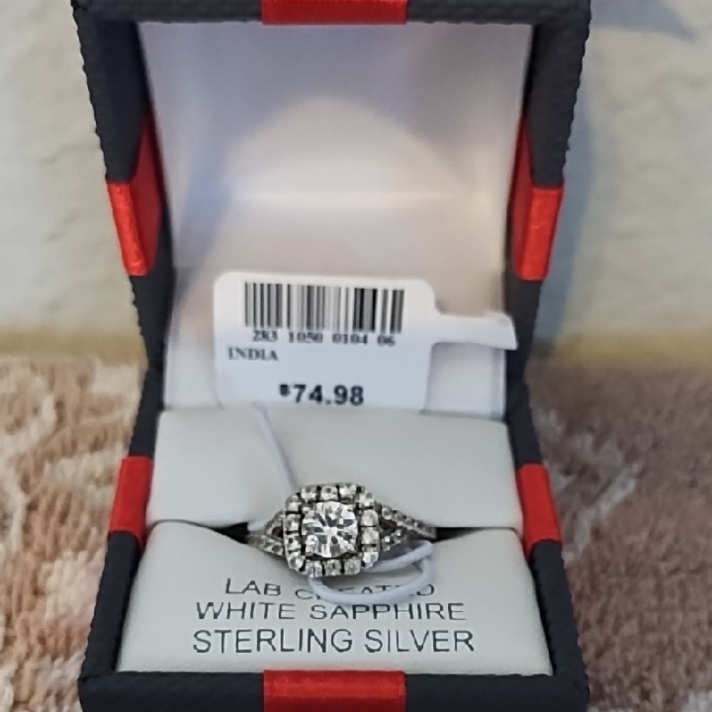 Cocktail Ring, Lab Created White Sapphire Sterling Silver Sz 7